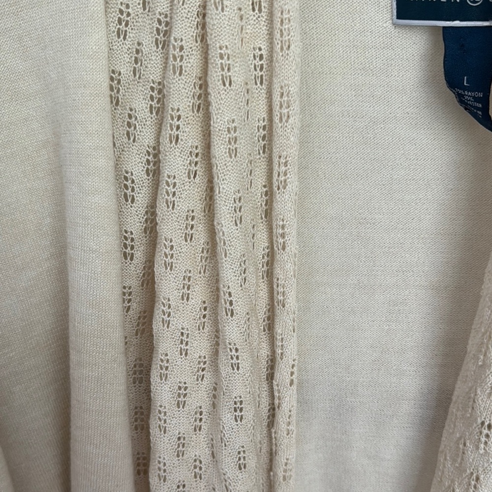 KAREN SCOTT | Large Cream Cable Knit Cardigan Sweater - Picture 3 of 5